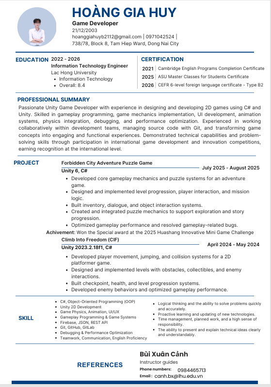 CV Page 1 - Personal Details & Experience