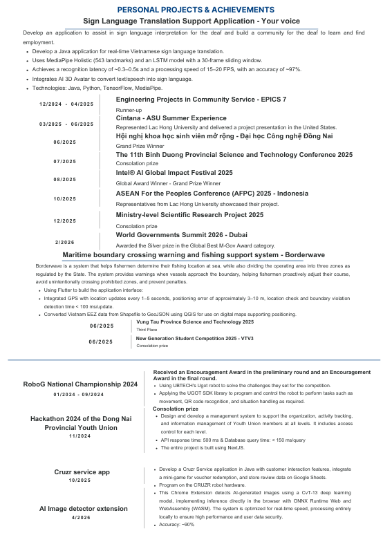 CV Page 2 - Projects & Achievements